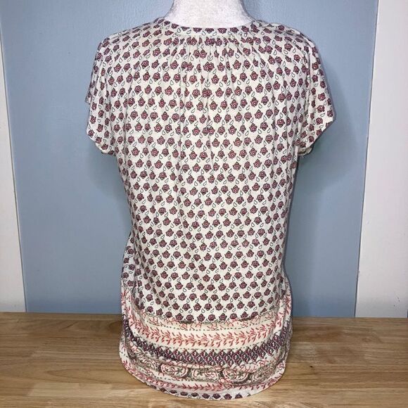 Lucky Brand, Short Sleeve 1/4 Button Down Boho Patterned Top Small Women - Picture 5 of 11